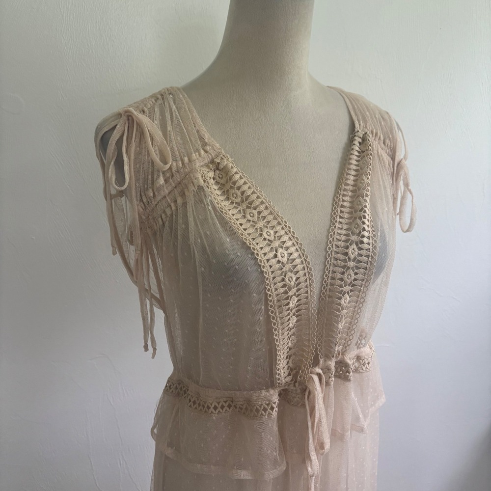 Express Mesh Maxi Dress Small Nude Beige Sheer Boho Festival Cover Up layering - Picture 2 of 13